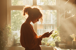 Kvinne som skriver på mobilen